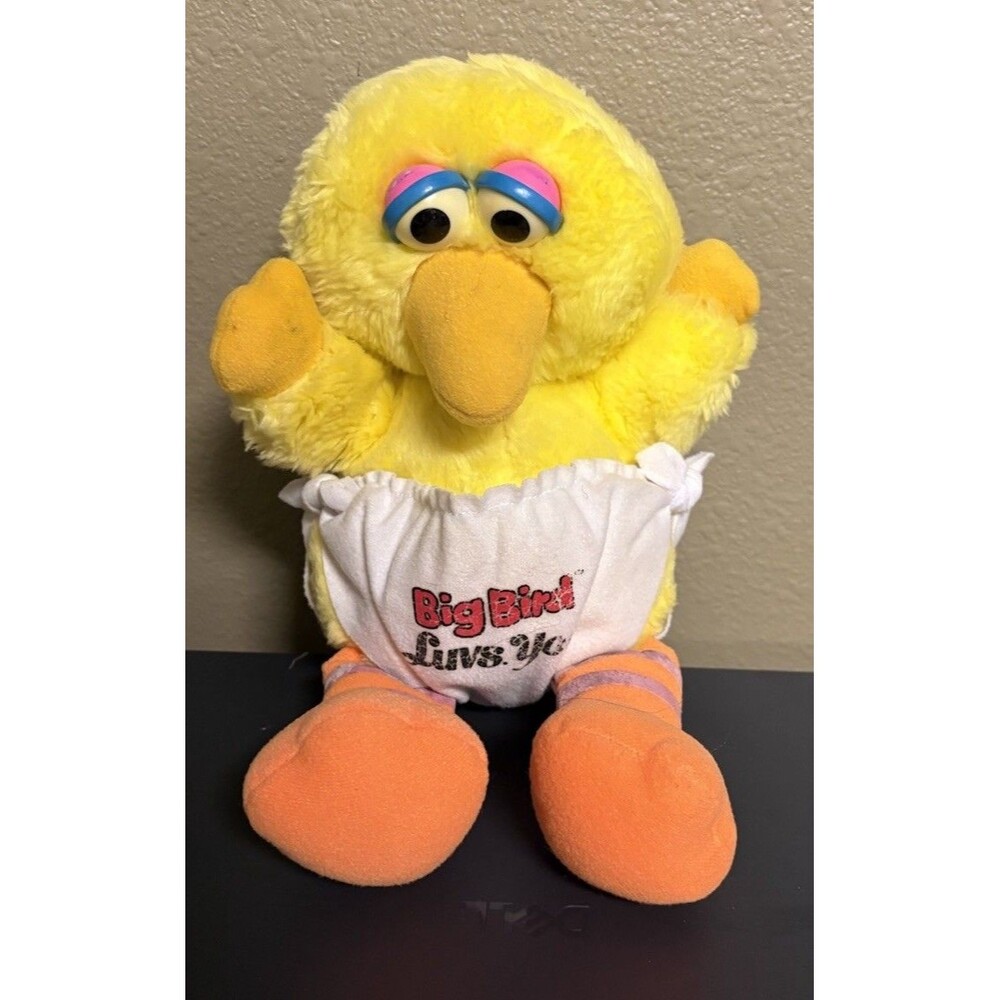 Vintage 80s Hasbro Softies Sesame Street Yellow Plush Baby Big Bird 12"